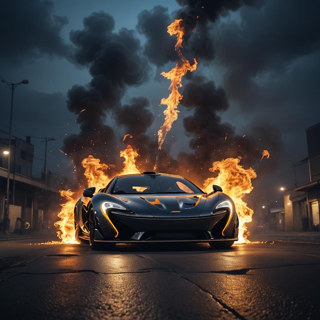 McLaren P1 on Fire: Hyper-Realistic Digital Art