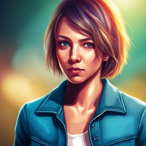 Hyperrealistic Portrait of a Cute Short-Haired Girl