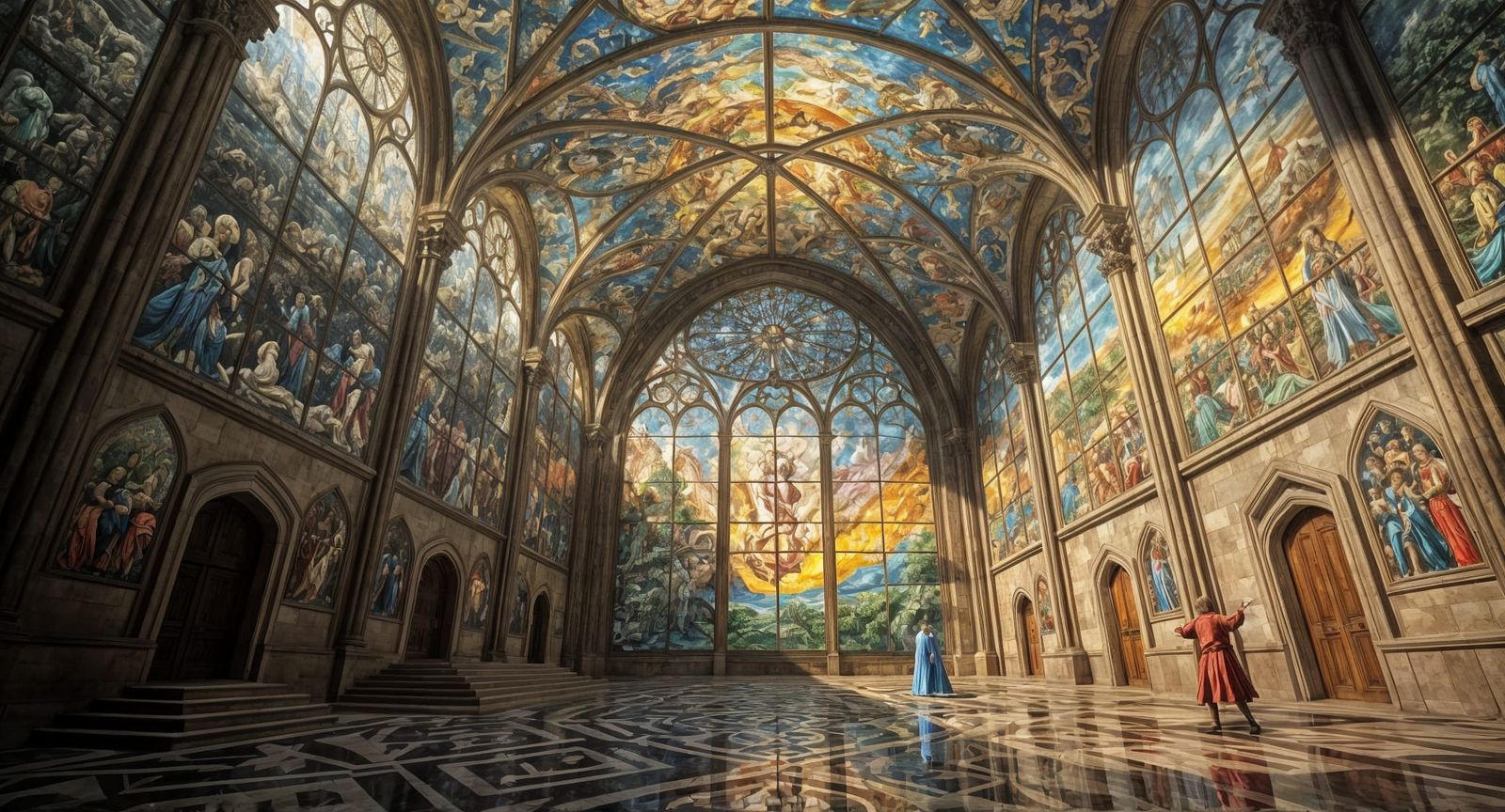 Cathedral's Sistine Chapel Stained Glass Ceiling, Hyper-Real...