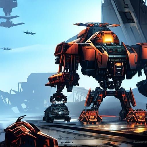 Battle Damaged Marauder Mech Repair in Hangar Bay