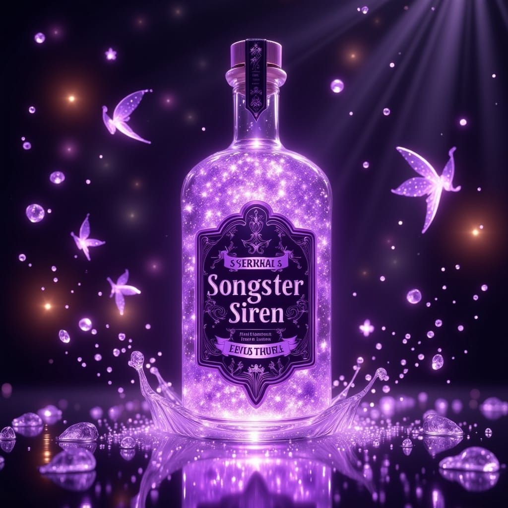 Glowing "Superior Songster Siren" Bottle on Vanity Table