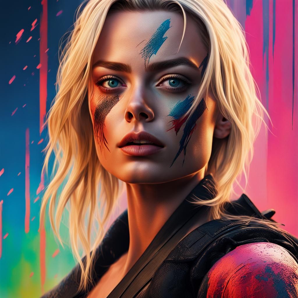 Margot Robbie as Ninja: Hyperrealistic Splash Art