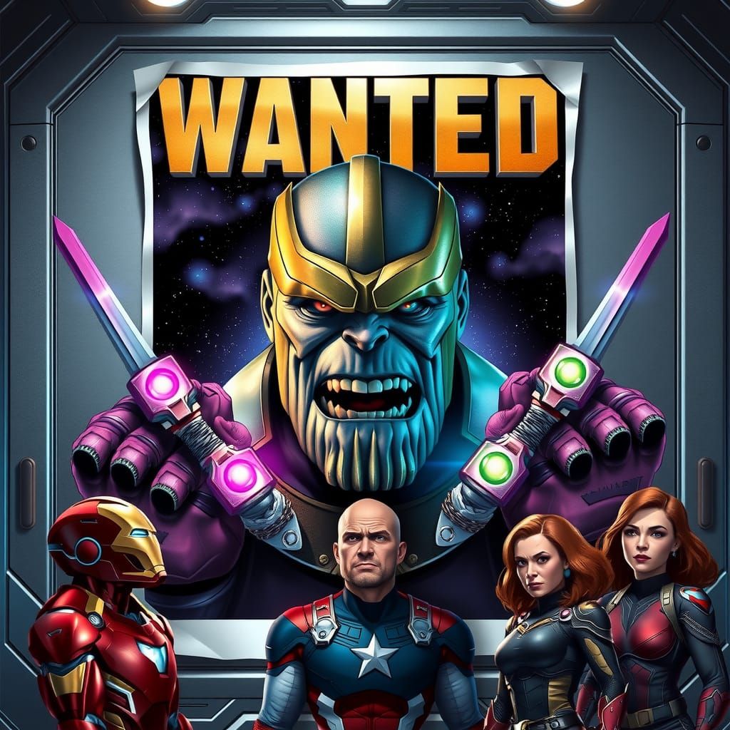 Thanos "WANTED" Poster in Sci-Fi Style