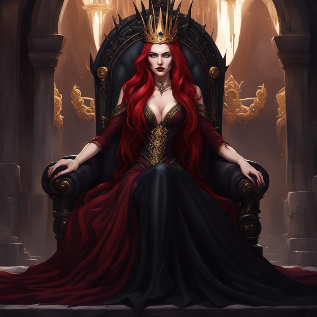 Evil Fantasy Queen on Throne in Underground City