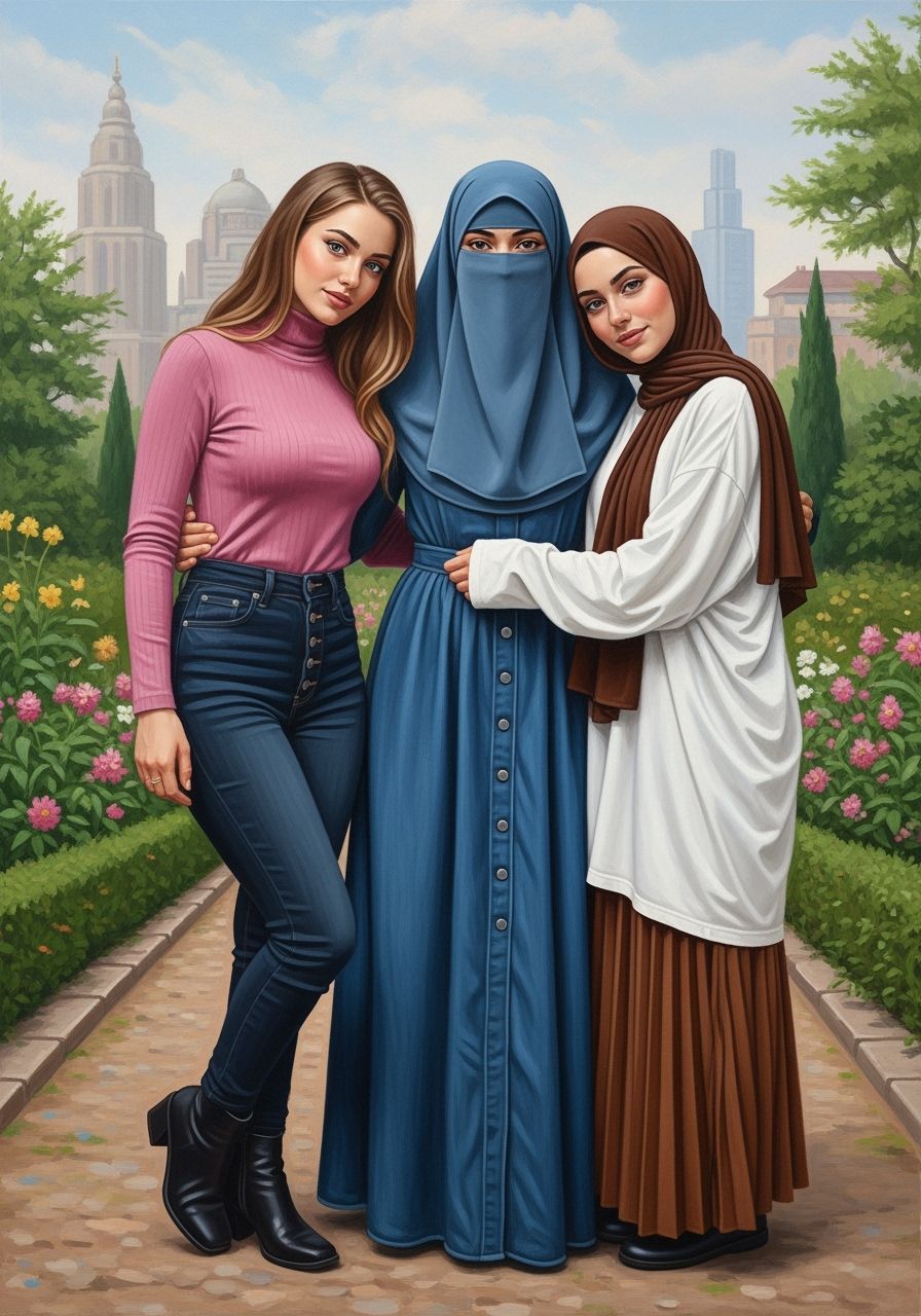 Botanical Garden Friendship in Oil Painting Style