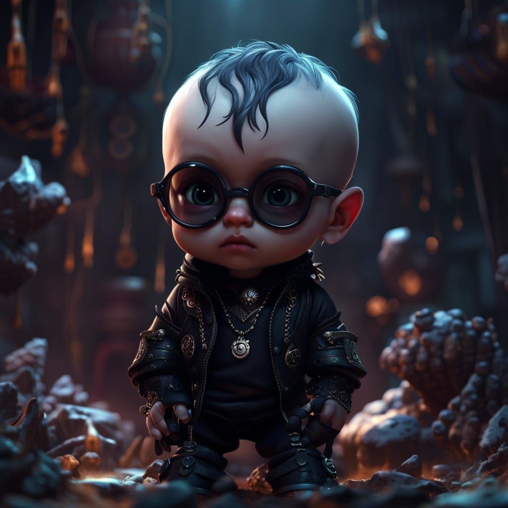 Cute Goth Baby Boy in Matte Painting Style