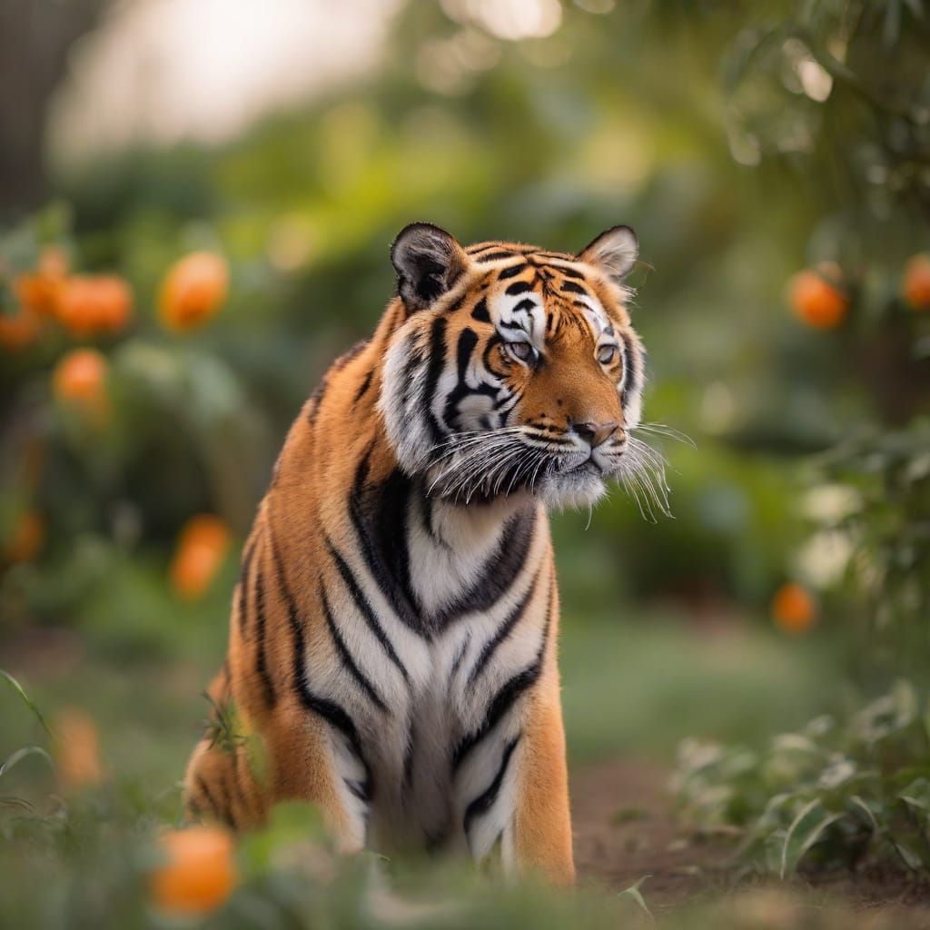 Tiger in an orange grove
