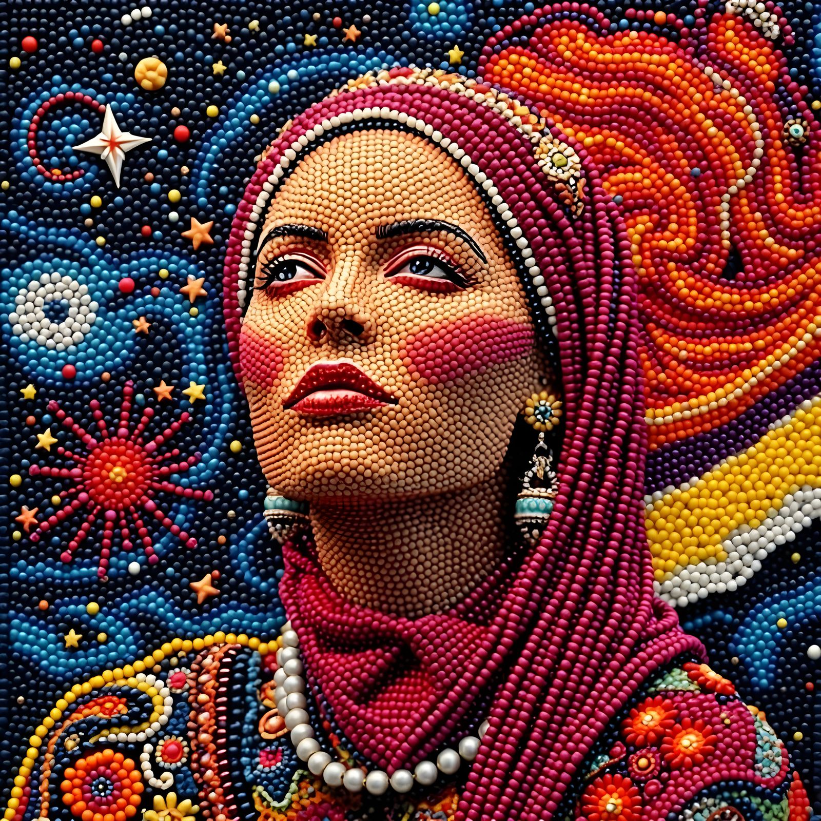 Beaded Portrait with Starry Backdrop