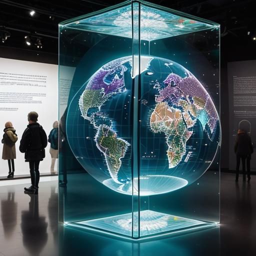 Holographic World Map in Glass Block Display