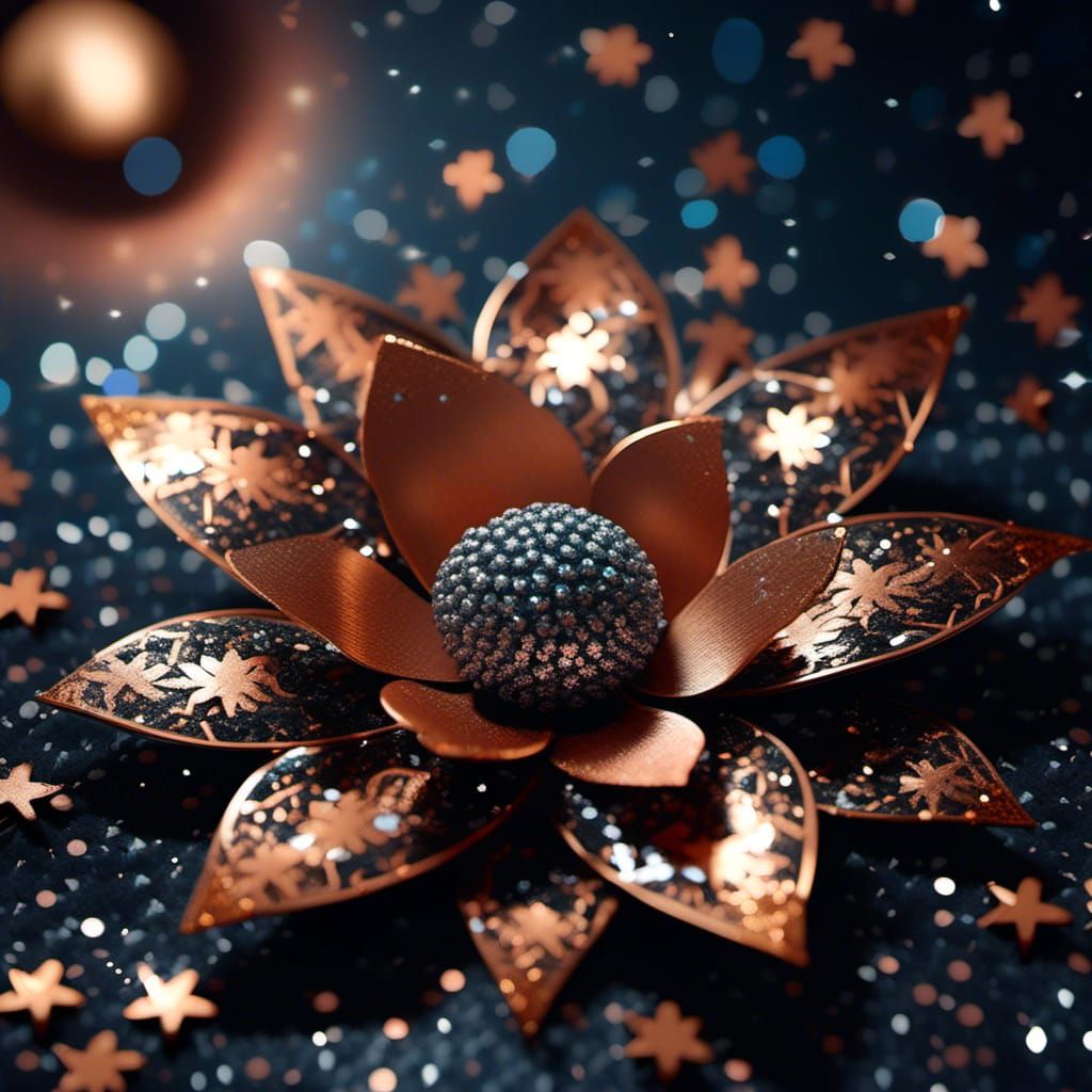 Metallic Flower with Glittering Stars Digital Art