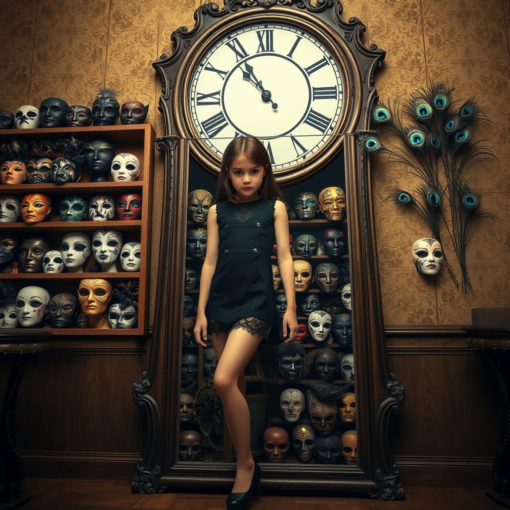 Elegant Enigma in Front of Ornate Mirror