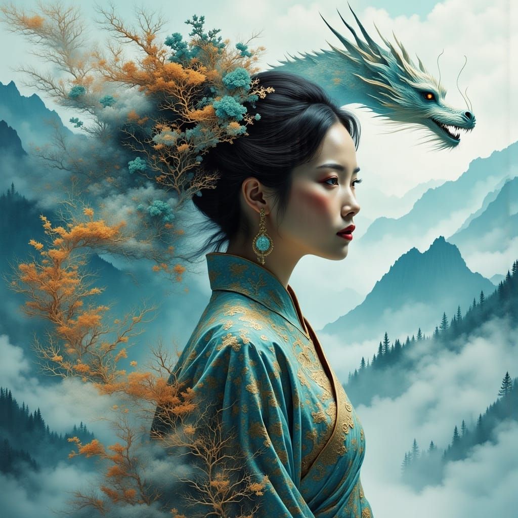 Chinese Model and Jade Dragon Snow Mountain