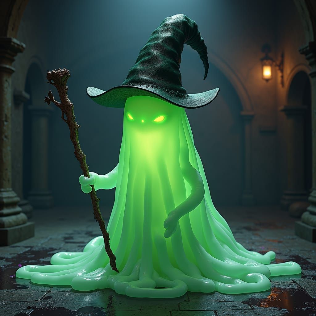 Green Slime Wizard in Dark Fantasy Style