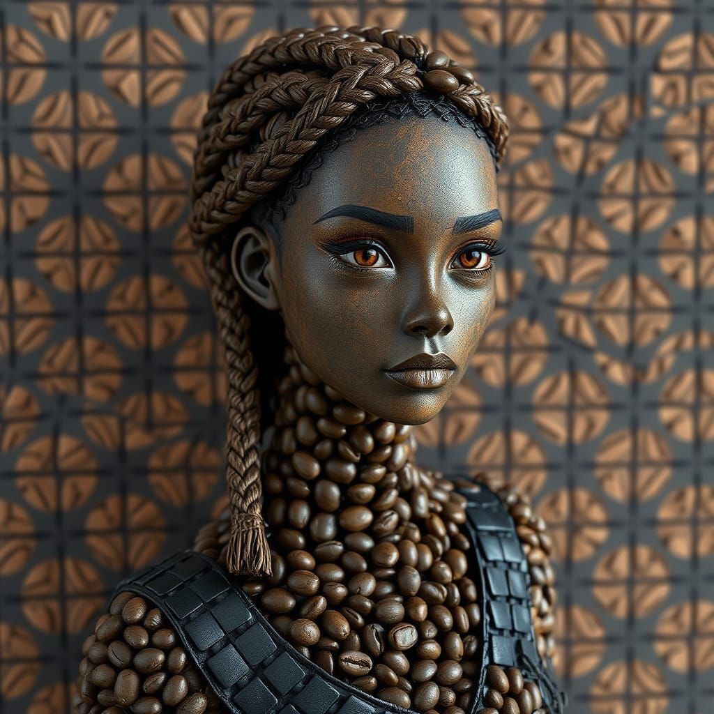 Surreal Goddess of Coffee in Cyberpunk Aesthetic