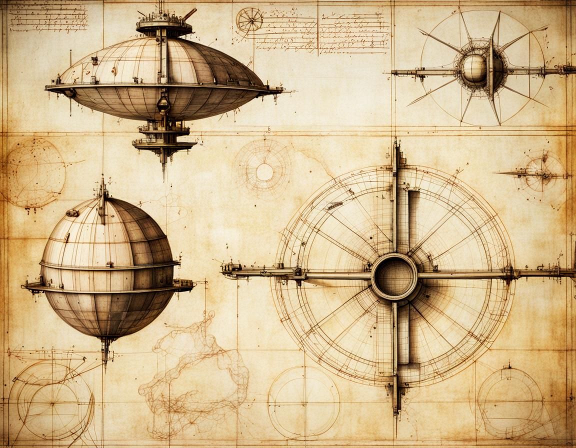 Medieval Space Station Diagram in Da Vinci Style