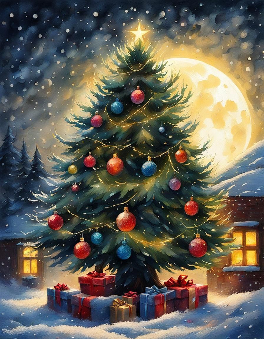 Christmas Tree in Gamer Den, Ink Drip Style