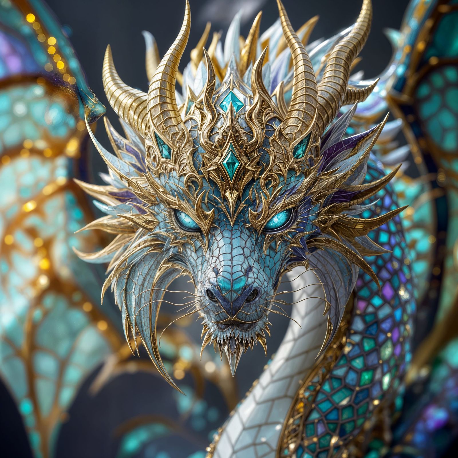 Regal, Otherworldly Gem Dragon with Intricate Porcelain Scal...