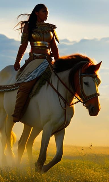 Native American Princess on Horseback at Golden Hour
