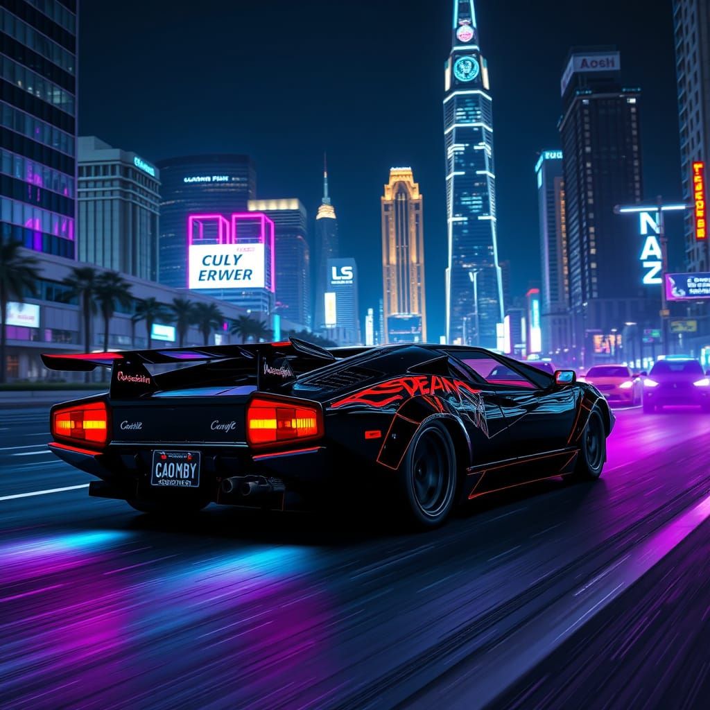 Lamborghini Countach Races Through Futuristic City