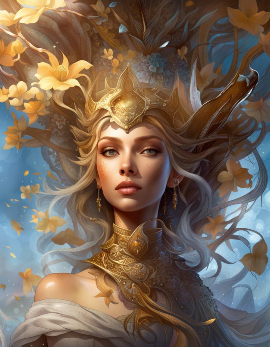 Golden Apple Tree of Life: Hyperdetailed Fantasy Art