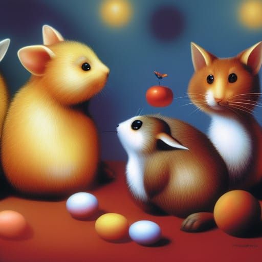 Whimsical Cartoon Mice in Cubism and Fauvism Style