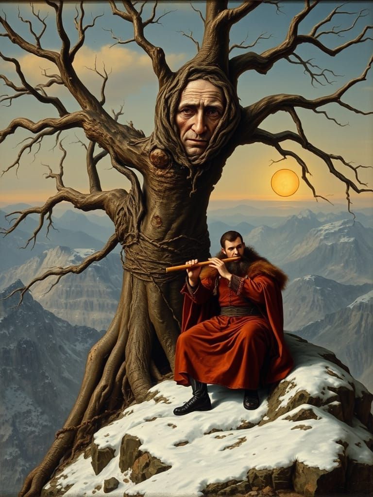 Mystical Tree Figure in Winter Landscape