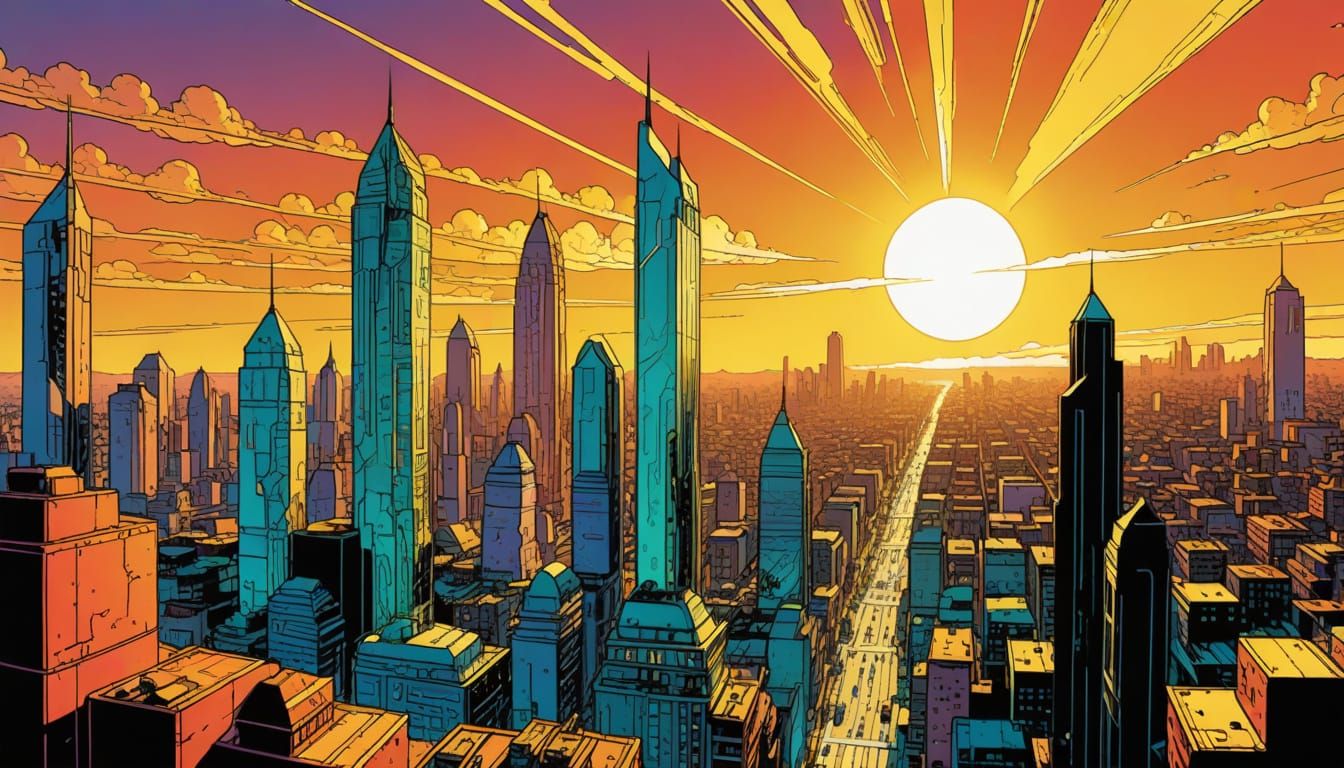 Sunshine City in Moebius Comic Book Style
