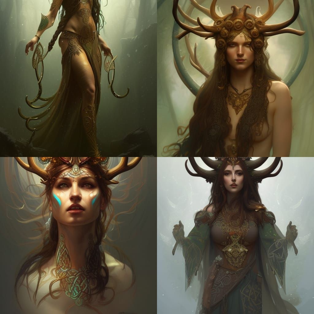 Celtic Druidess Portrait in Hyperdetailed Style
