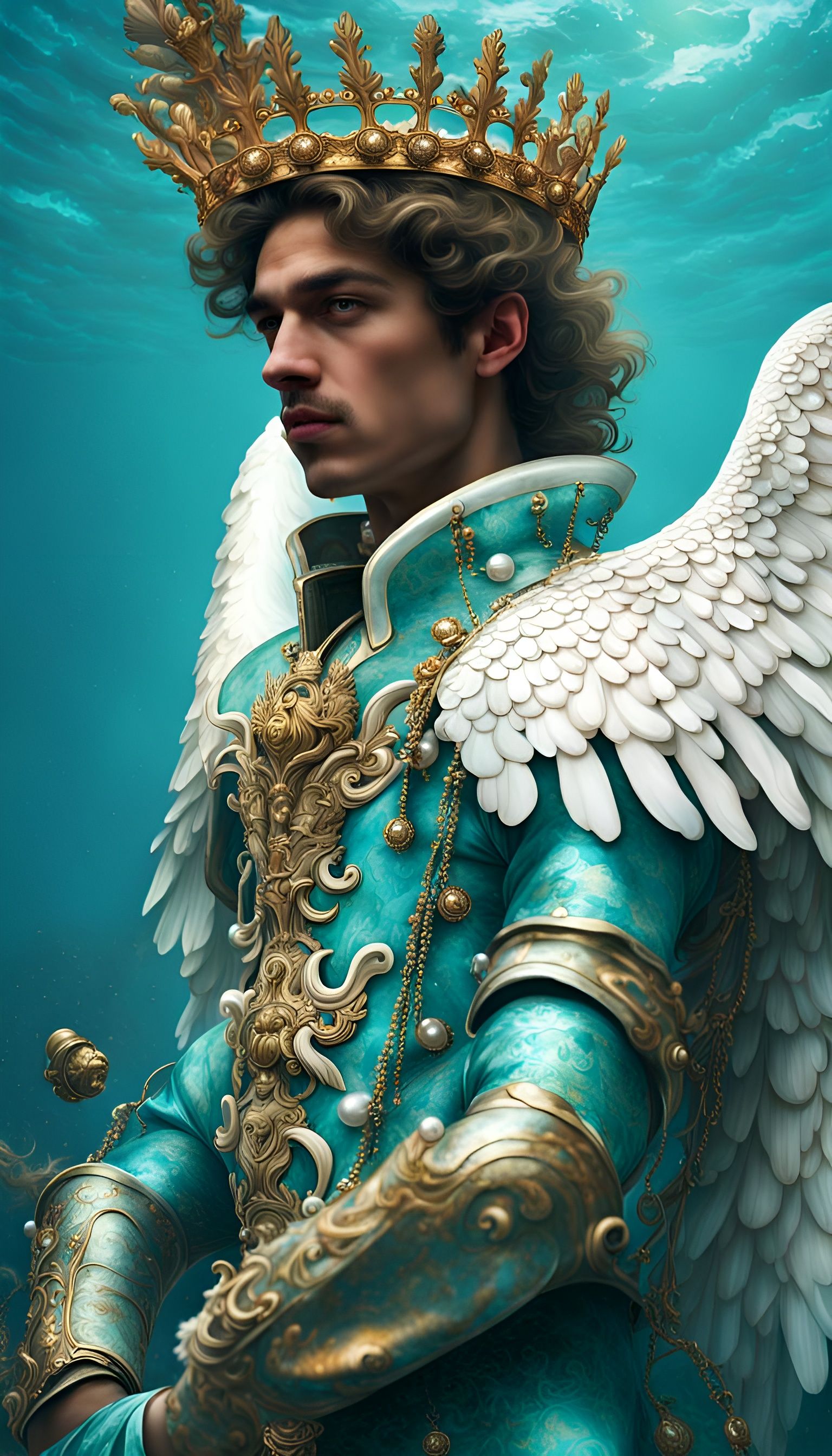 Underwater Angel King in Baroque Portrait Style