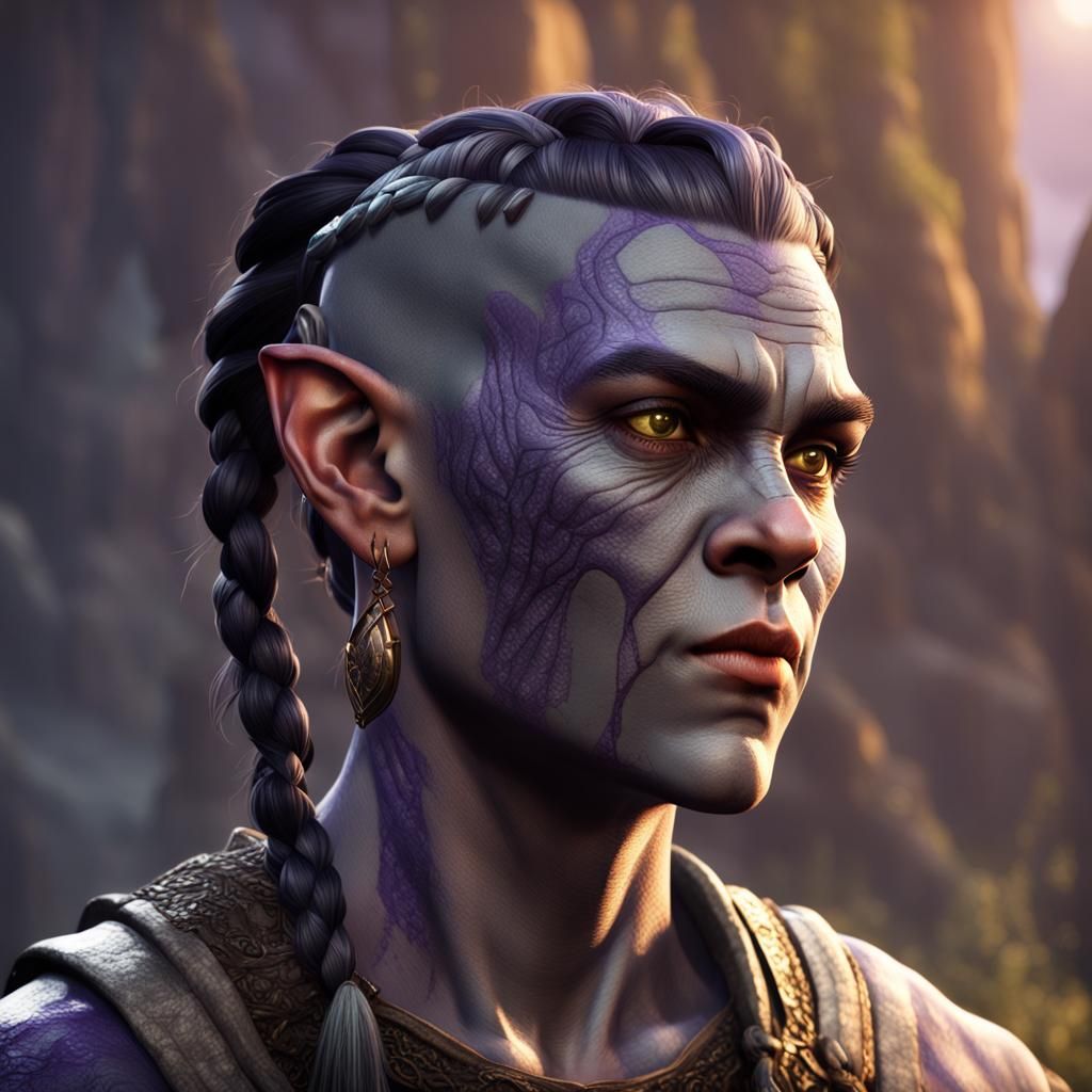 Young Half-Orc with Braids: Fantasy Concept Art