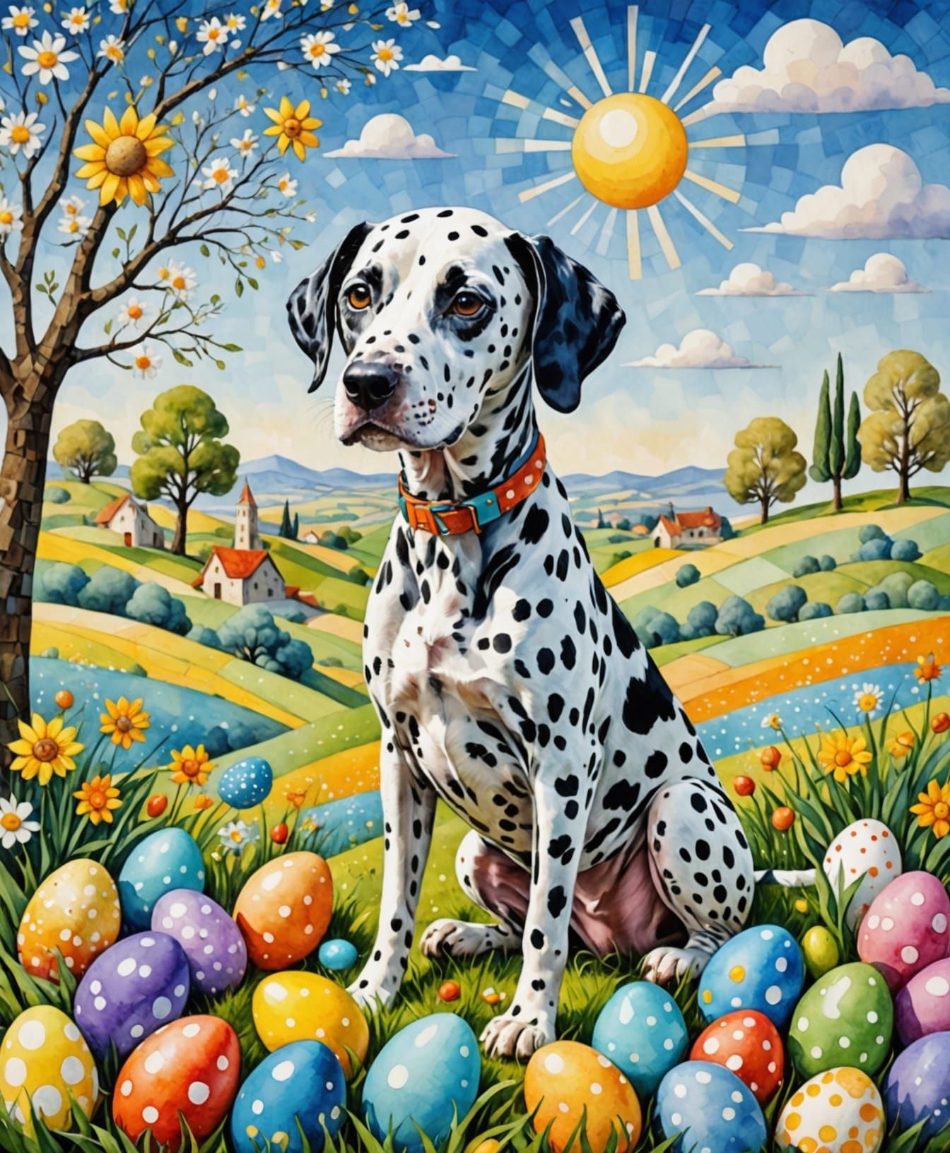 Cubist Easter Celebration in Vibrant Watercolor