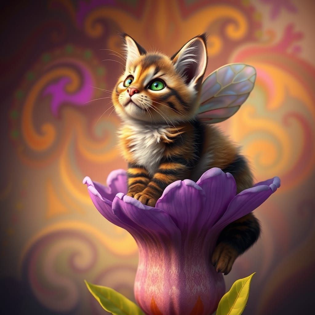 Majestic Feline-Bumblebee Hybrid in Vibrant Sunset Bloom