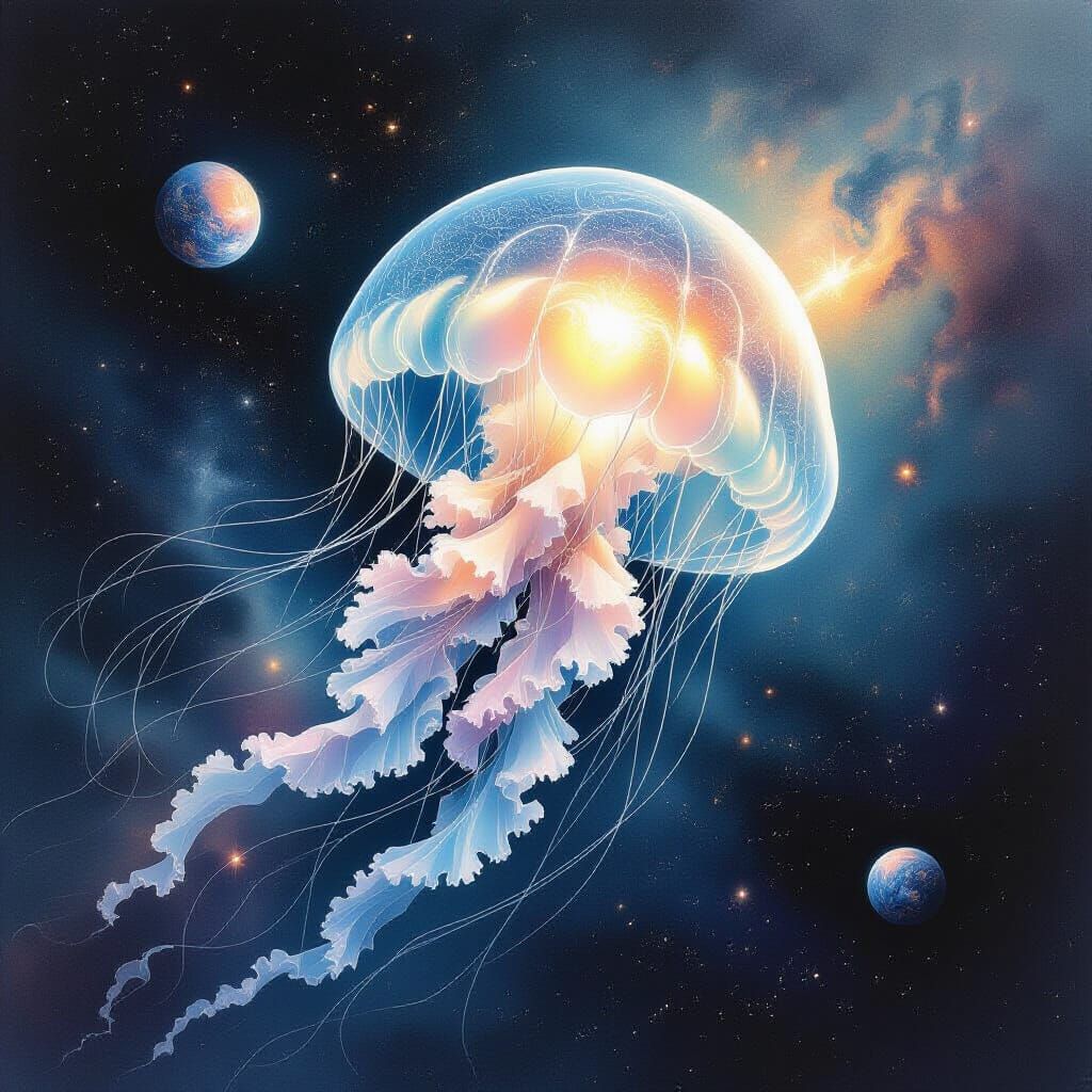 Bio-luminescent Jellyfish in Cosmic Nebula