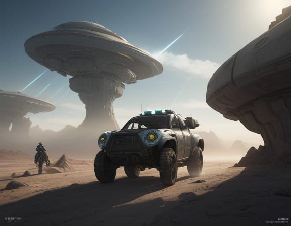 Futuristic Vehicle in Alien Landscape, Digital Painting