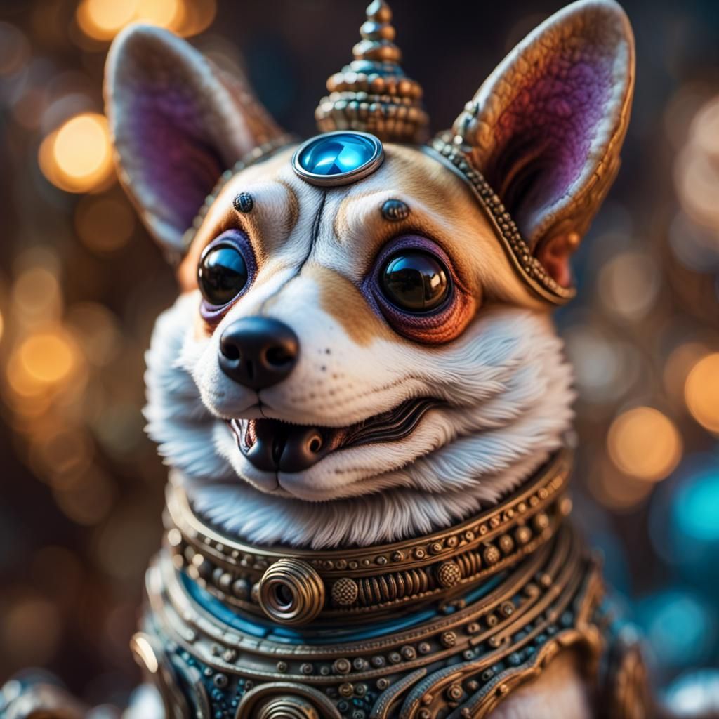 Psychedelic Corgi Voodoo: Detailed Digital Art