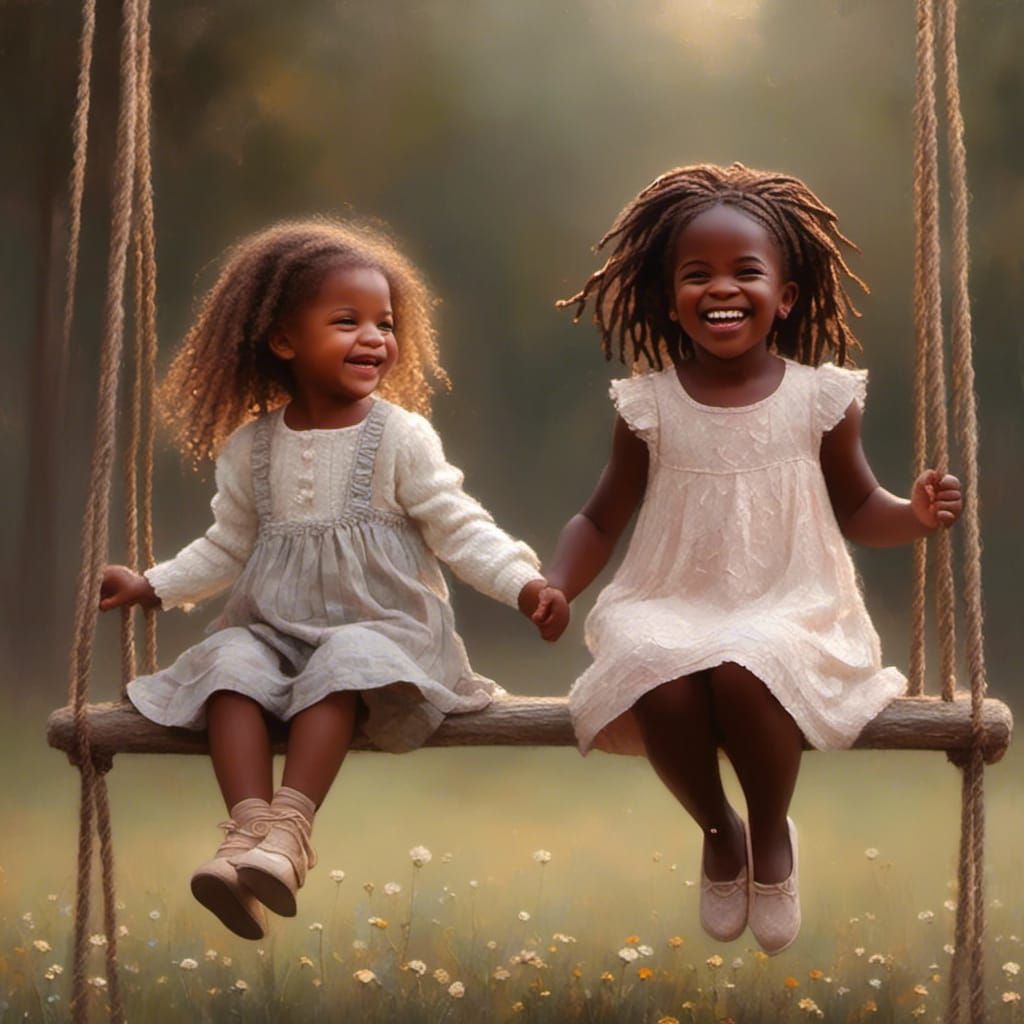 Toddlers with Locs Play on Swings