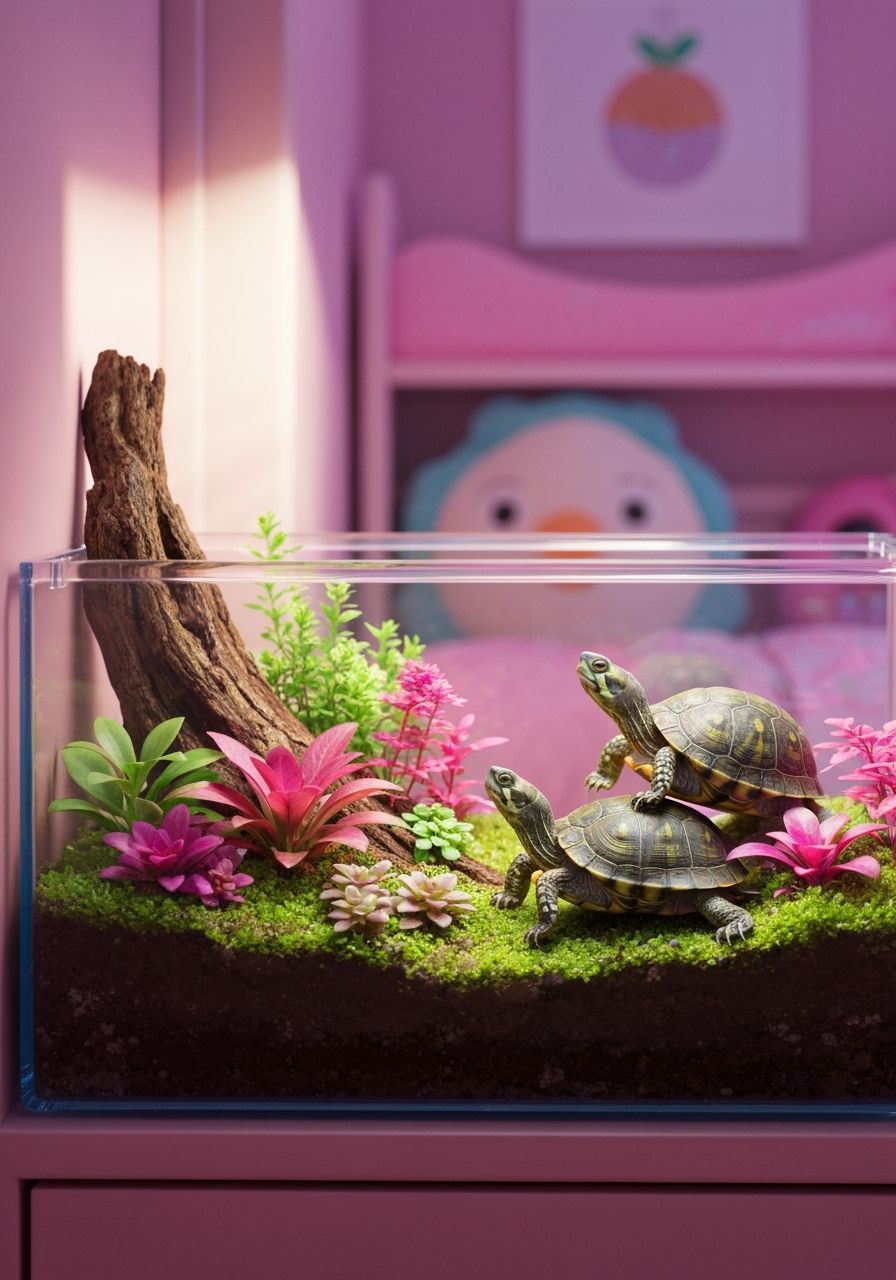 Box Turtles in Child's Room, Hyperrealistic Style