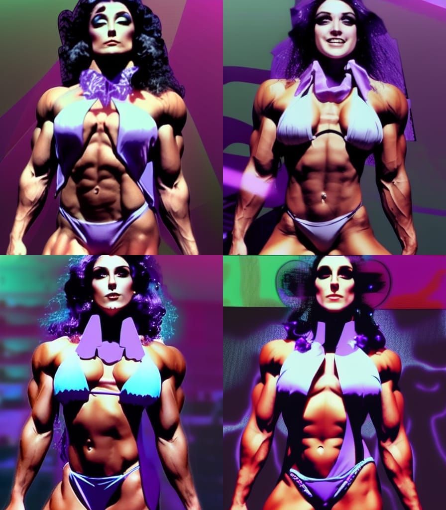 Gothic Bodybuilder in Vaporwave Anime Style