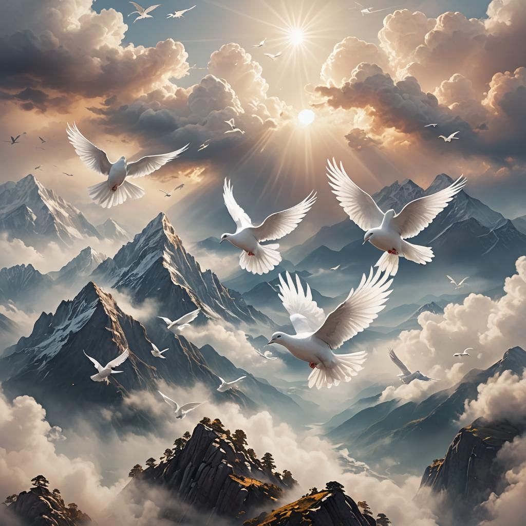 Doves in Flight: Ethereal Fantasy Concept Art