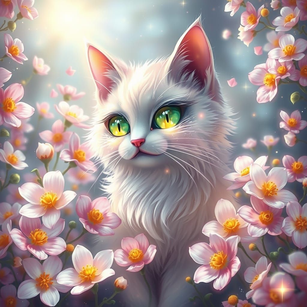 Celestial Cat Spirit in Painterly Fantasy Style