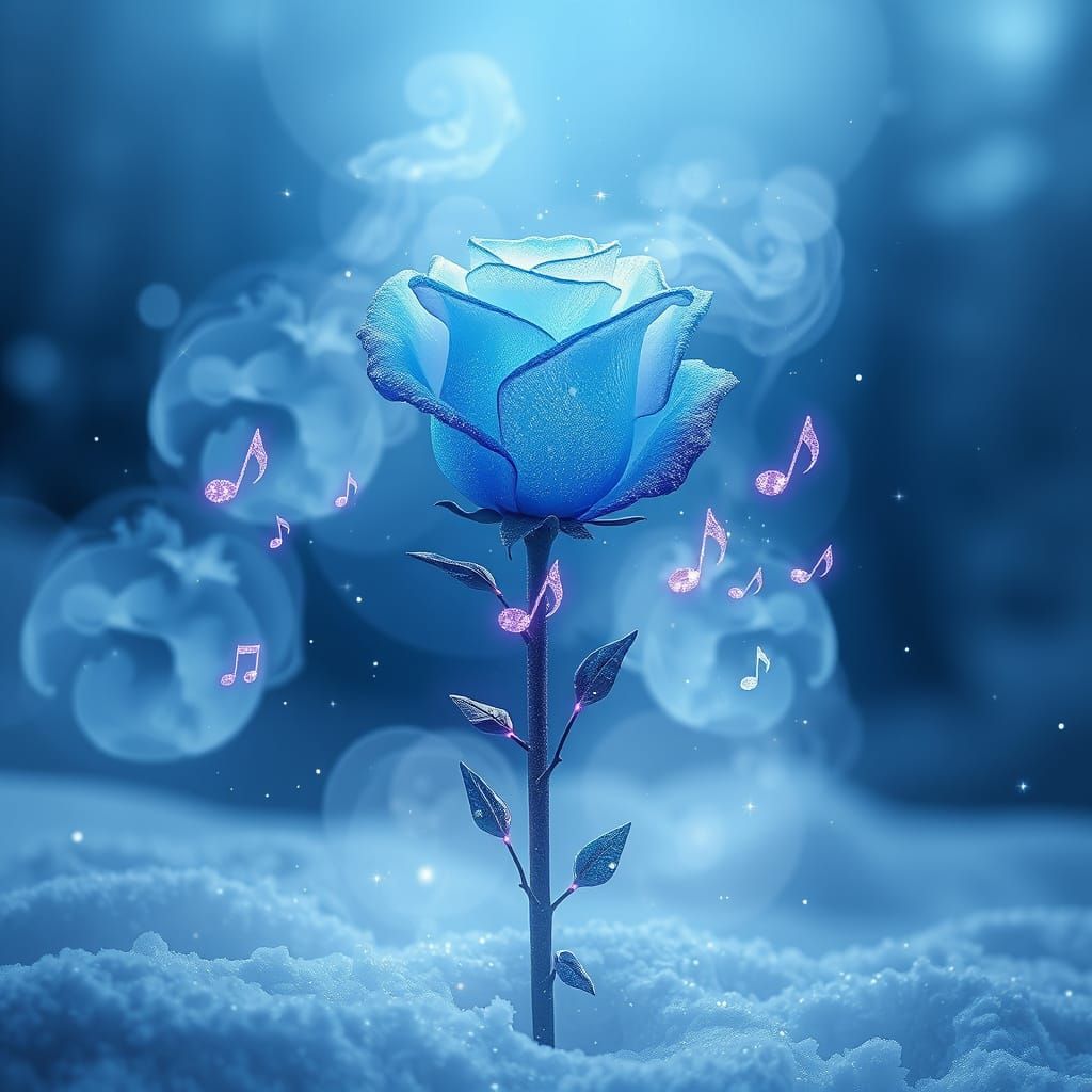 Surreal Scene of Blue Glitter Rose in Ethereal Atmosphere