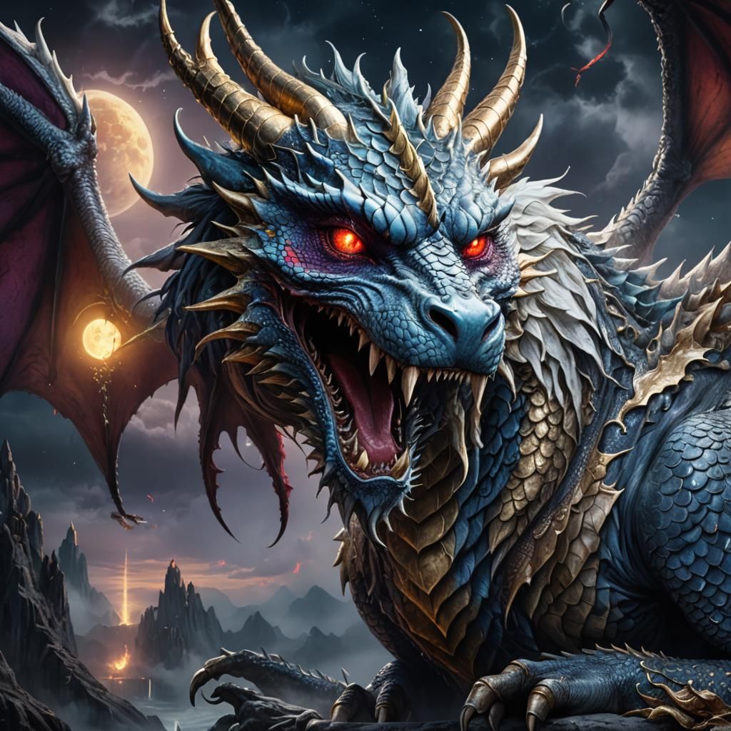 Crying Holy Dragon Under Moonlight