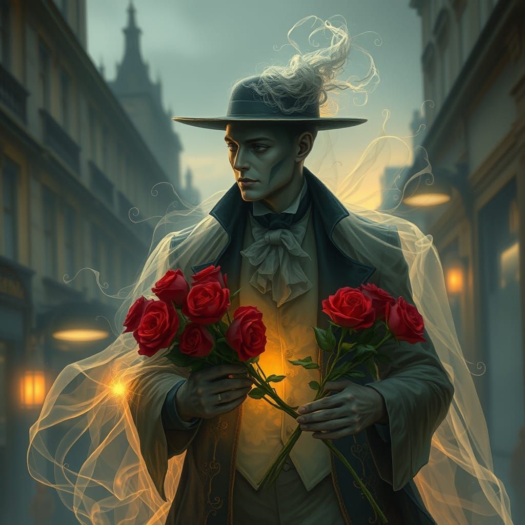 Victorian Spectre with Roses in Modern London