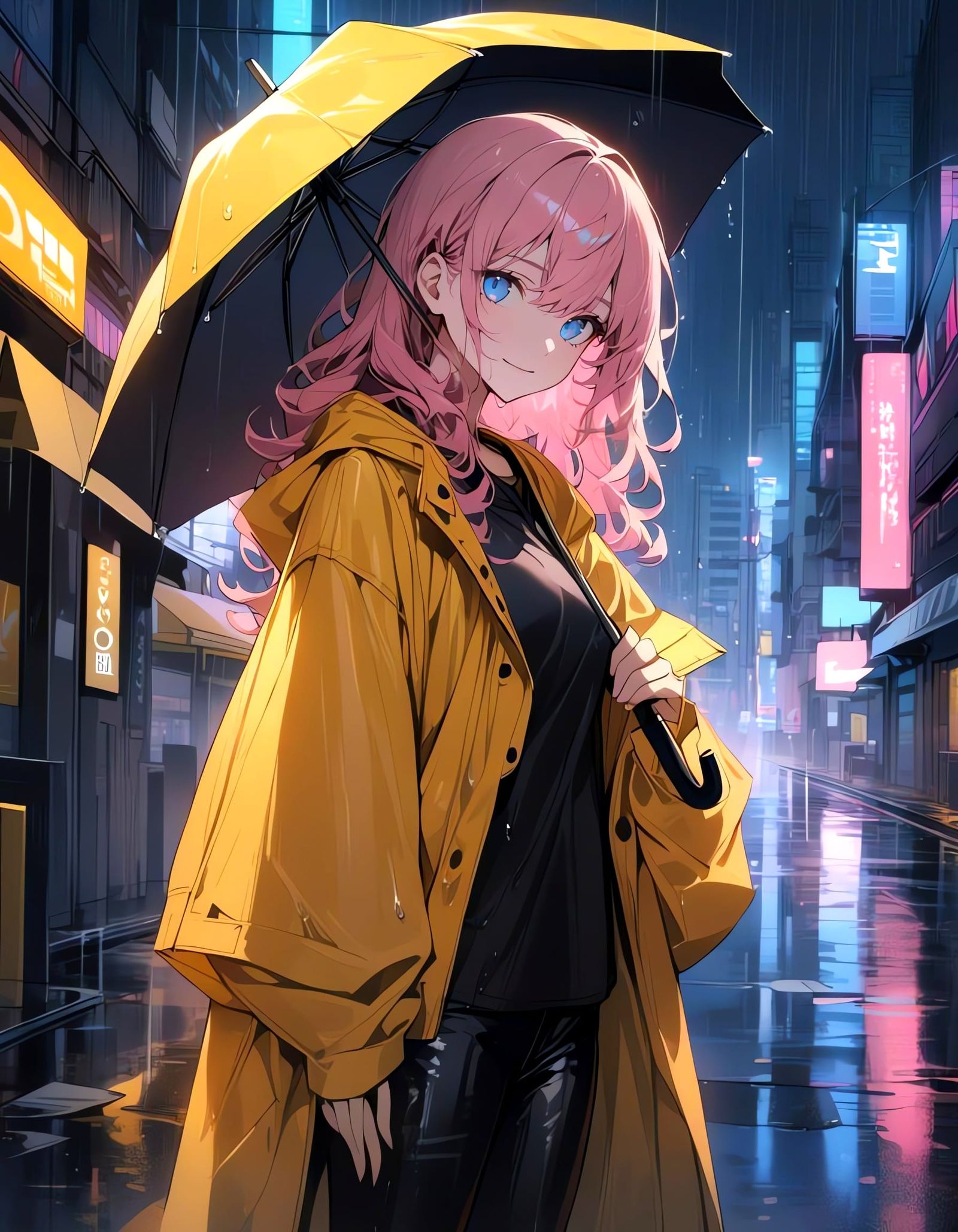 Rainy Night in Cyberpunk Cityscape