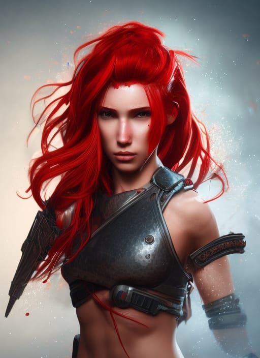 Beautiful, red haired, female, warrior, head and shoulders p...
