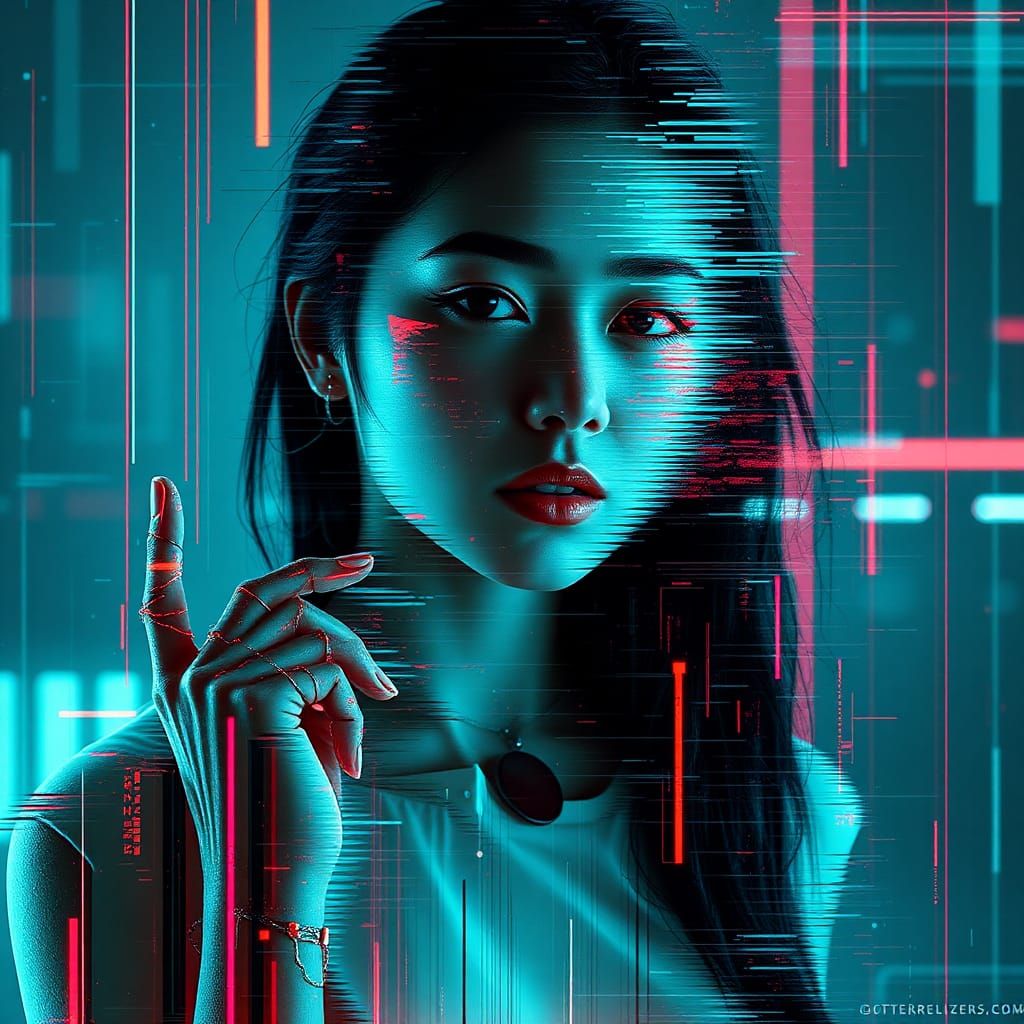Glitch Art Portrait in Digital Futuristic Style