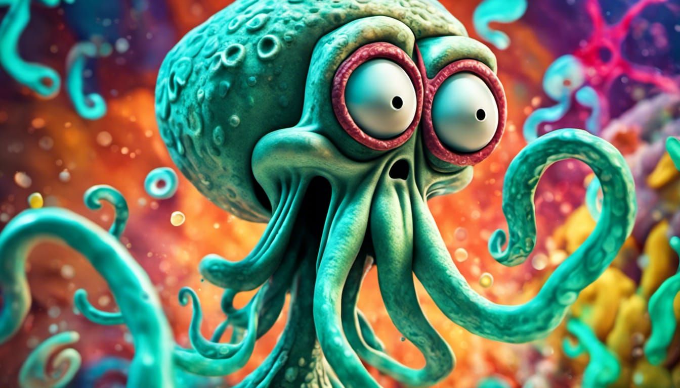 Hyperrealistic Squidward Tentacles Portrait from Bikini Bott...