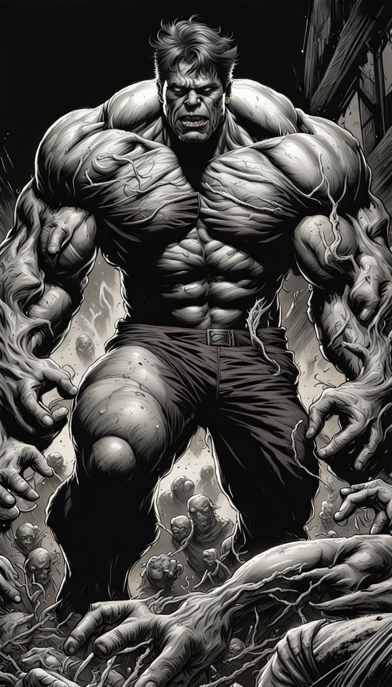 Zombie Hulk Transformation: Comic Book Charcoal Art