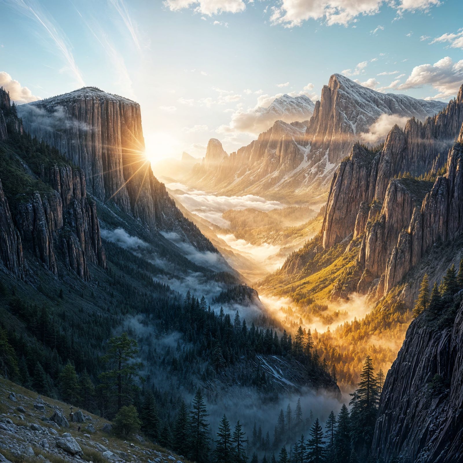 Golden Dawn in Hidden Valley: A Fantasy Landscape