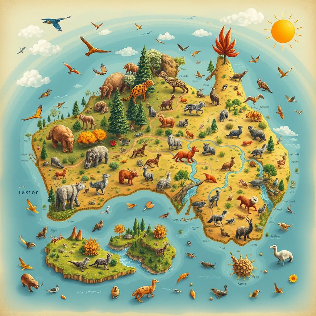 A representation of Australia and its animals